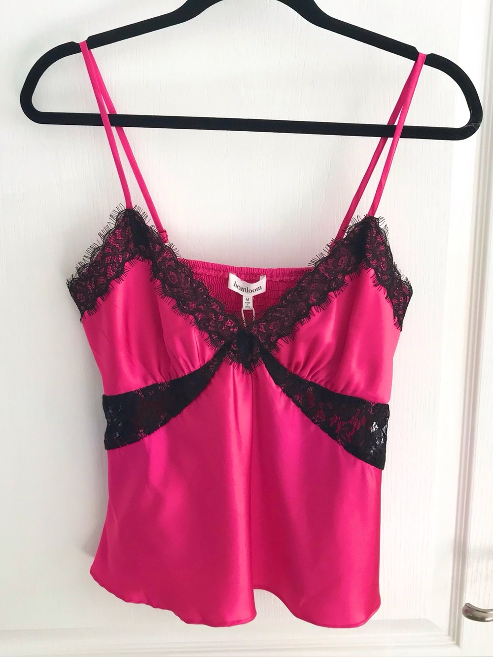 Heartloom Hot Pink/Black Lace Satin Cami/Top, NEW with Tags